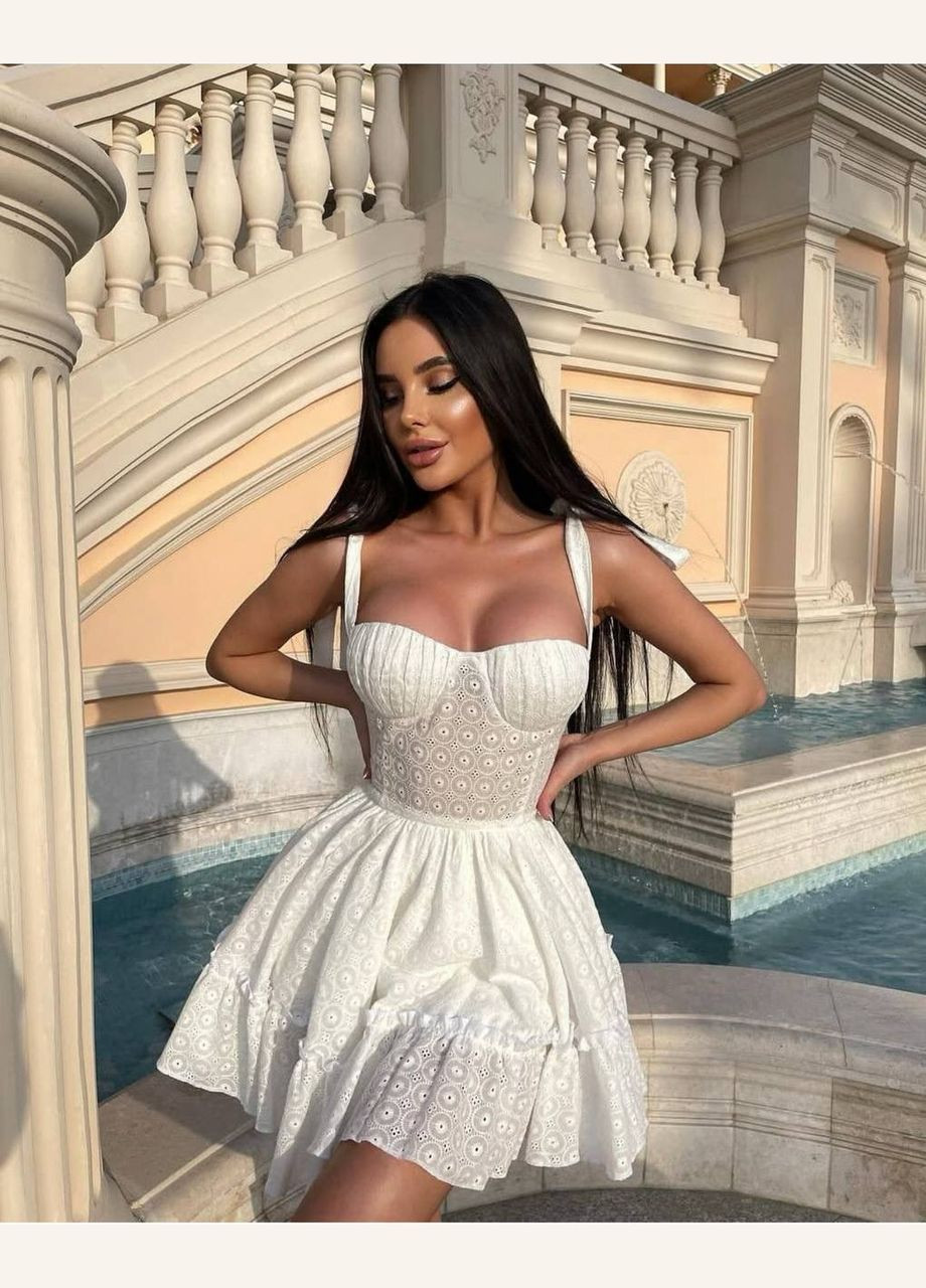 Белое повседневный, вечернее женское платье с имитацией корсета с пышной юбкой, с корсетом Style Point однотонное