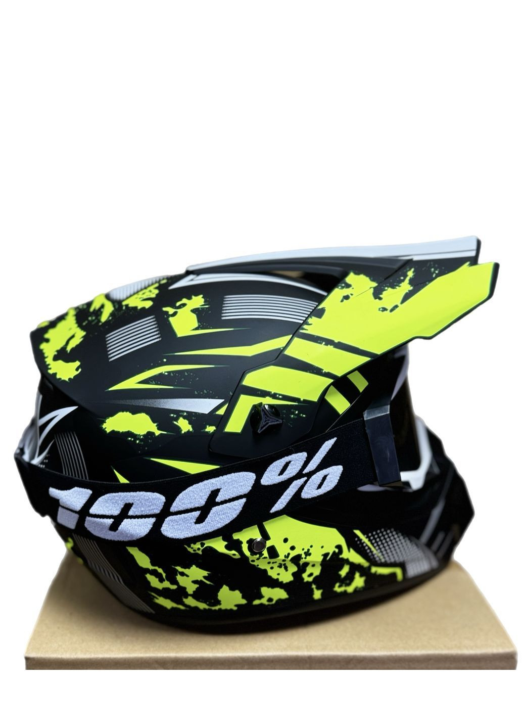 Мотошолом ендуро кросовий Helmet Green + окуляри Profi Black 100% комплект No Brand (371921008)
