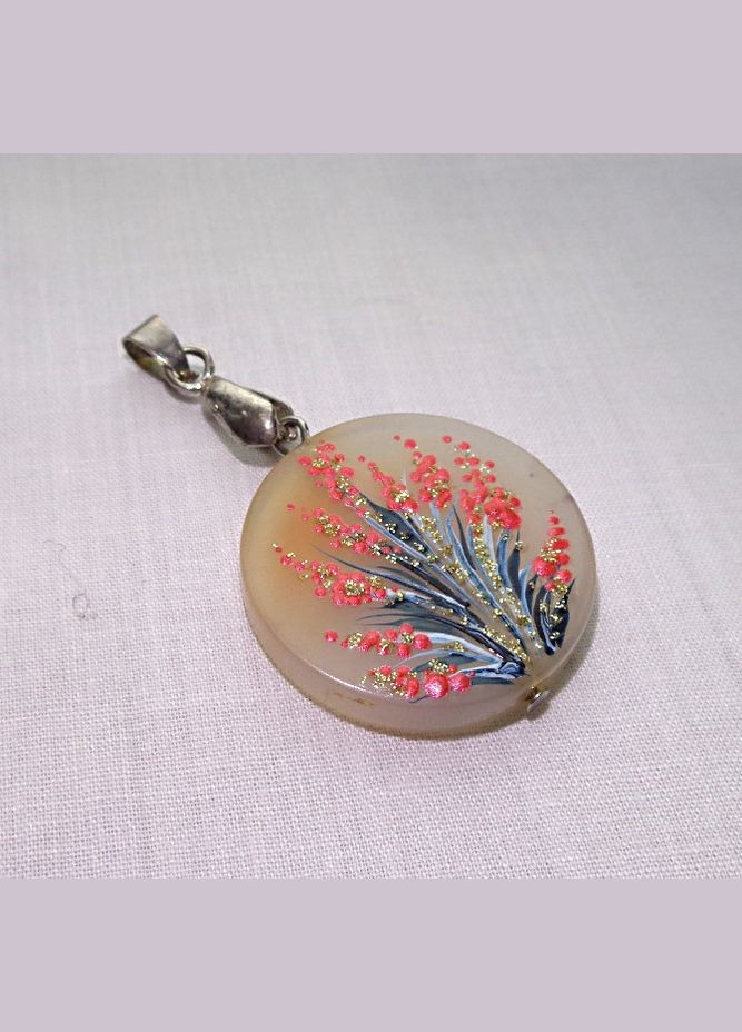 Кулон з сірого агата з ручним розписом "Дерево Життя" No Brand (358224306)