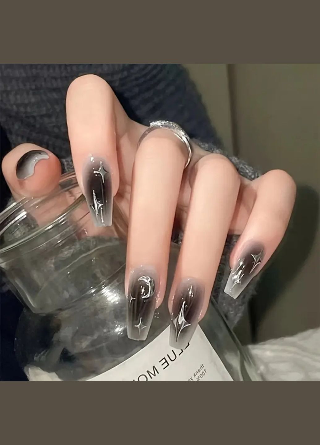 Накладные ногти в комплекте со скотчем - Black Ghost Nails (301646611)