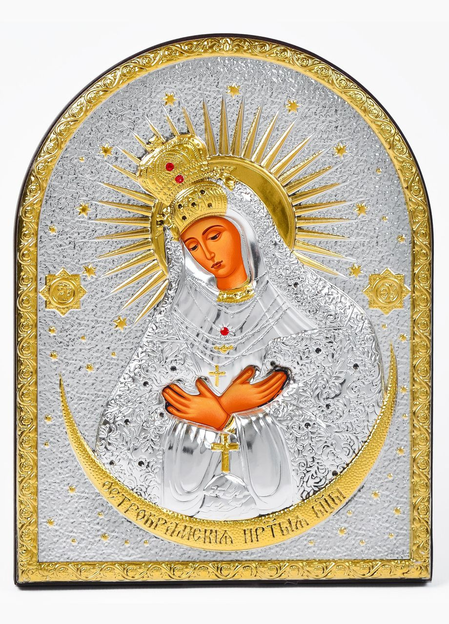 Остробрамська Ікона Божої Матері 12х15,2см аркової форми без рамки на дереві Silver Axion (265446263)