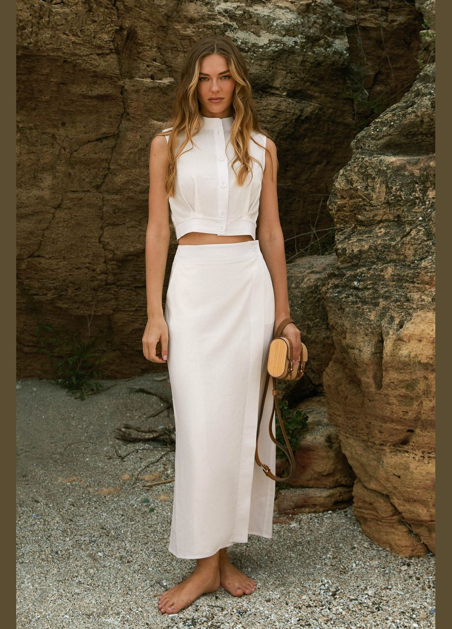 Молочная юбка меди на запах на пуговице. молочный Seventeen на запах