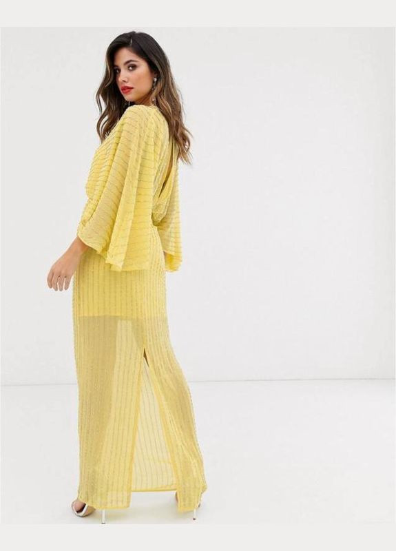 Желтое платья макси вечернее с бисером Asos