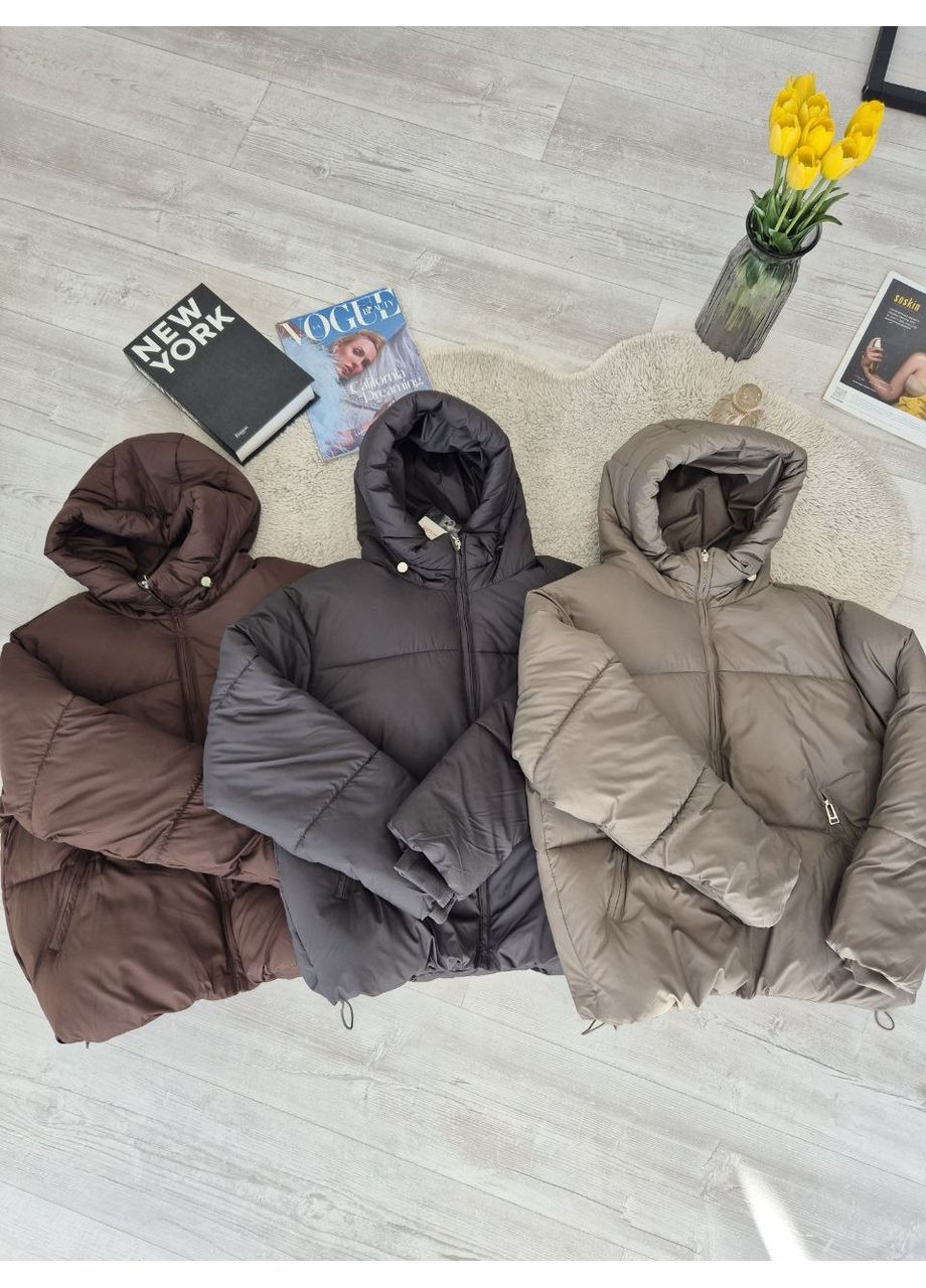 Графітова зимня жіноча тепла куртка з плащівки на силіконі 250 No Brand