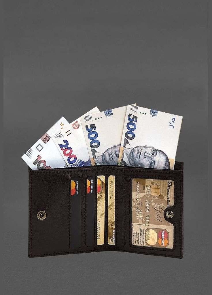 Шкіряне портмоне на кнопці Brut темно-коричневий краст (A-028478) BlankNote (328444879)