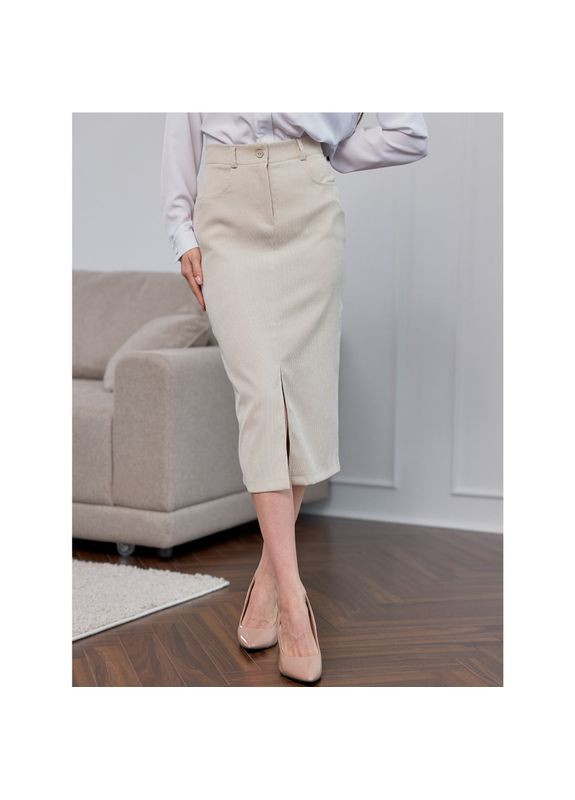 Бежевая красивая вельветовая юбка, размер одежды m, цвет бежевый. Badger