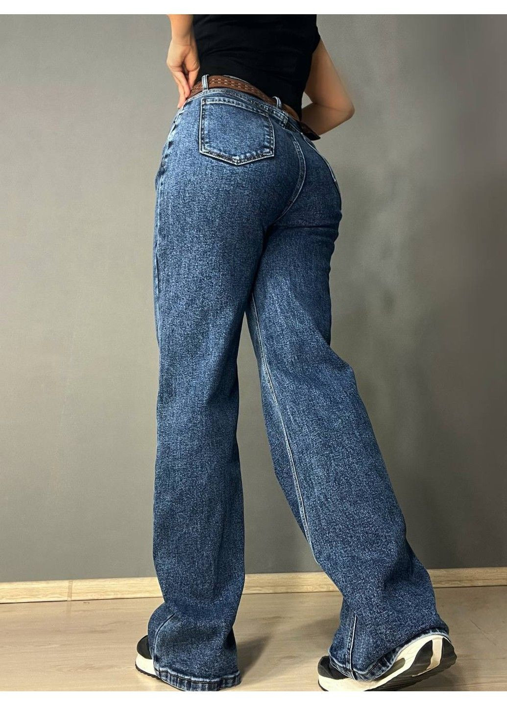 Джинсы женские 8230 палаццо широкие с ремнем синие Vanver - (339506876)