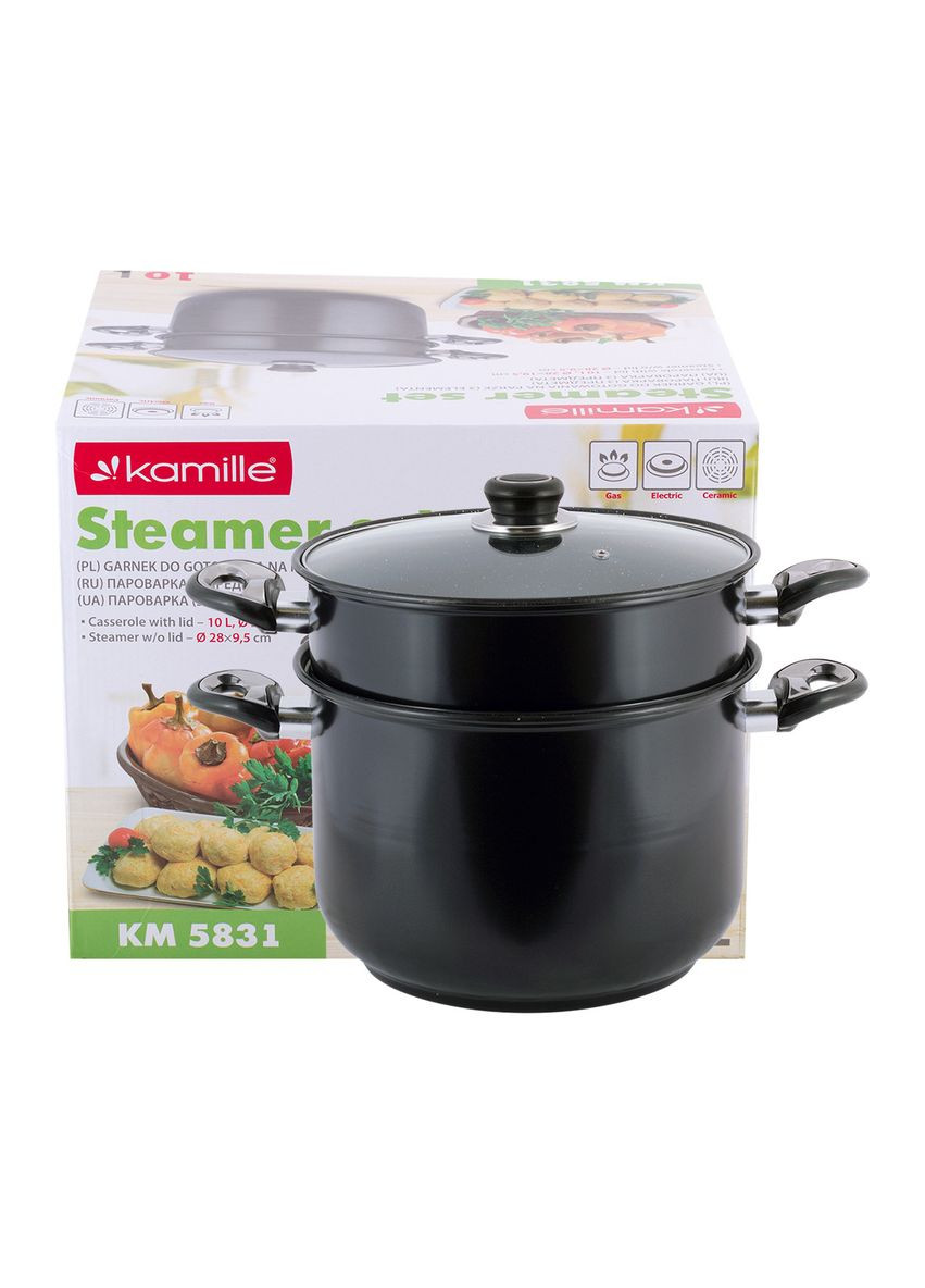 Пароварка 2-х уровневая 10л из углеродистой стали для приготовления пищи для индукции и газа KM-5831 Kamille (371898498)