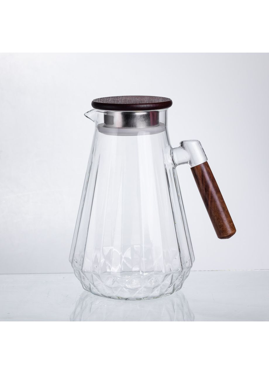 Глечик для напоїв 1.7 (л) для компоту, мохіто, лимонаду, сангрії скляний глечик із ручкою й бамбуковою кришкою 64486-71 Yiwu (370801533)