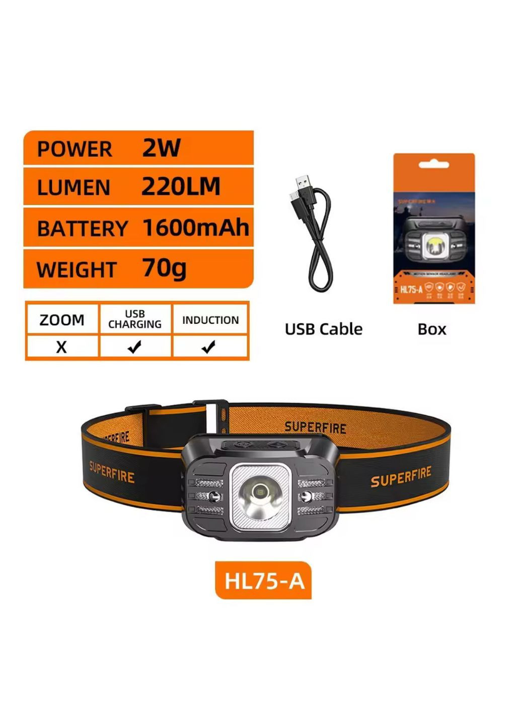 Налобный Фонарик с аккумулятором на 1600 мАч HL75-A SUPERFIRE (372179097)