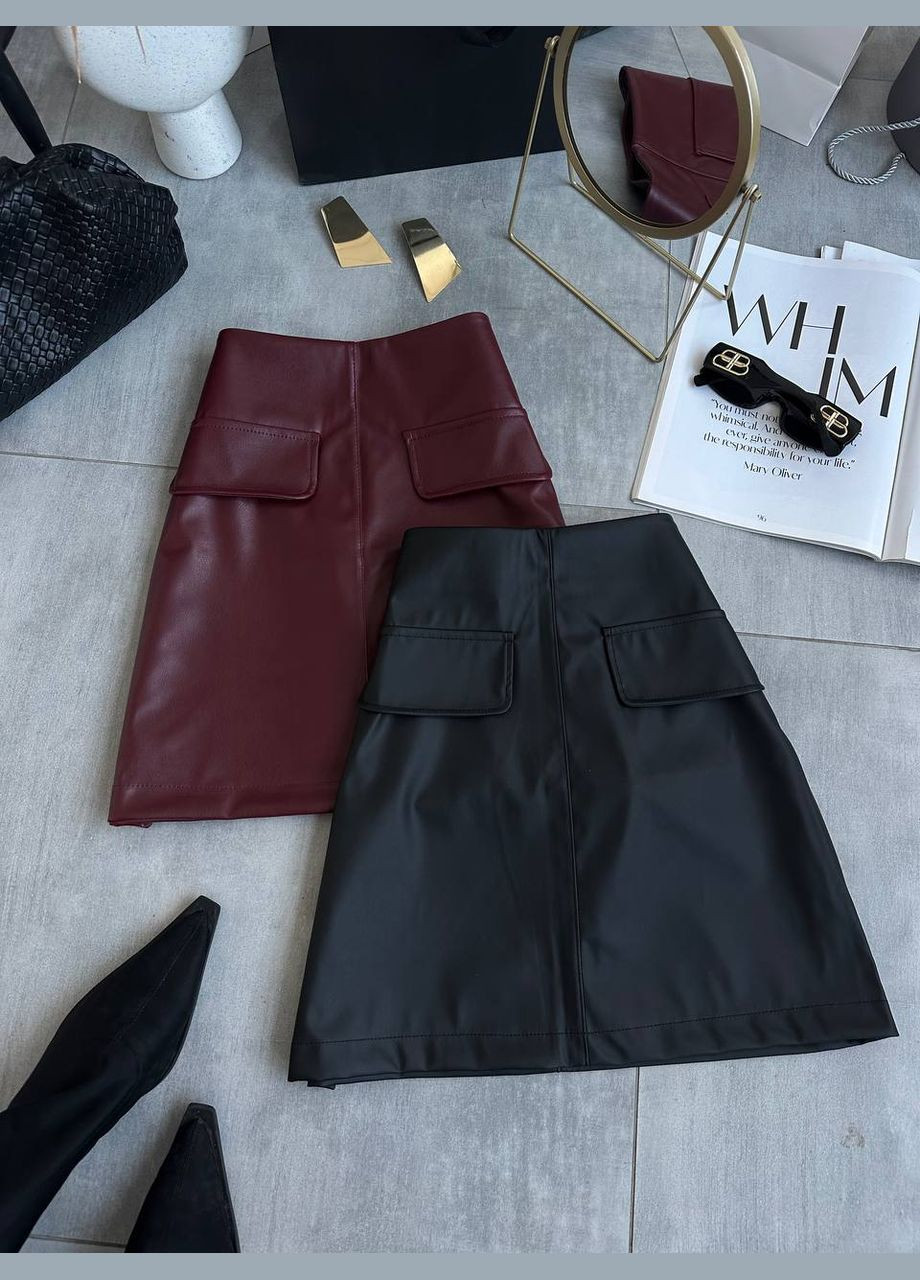 Базова спідниця довжини міді з еко-шкіри Adelante (318531075)