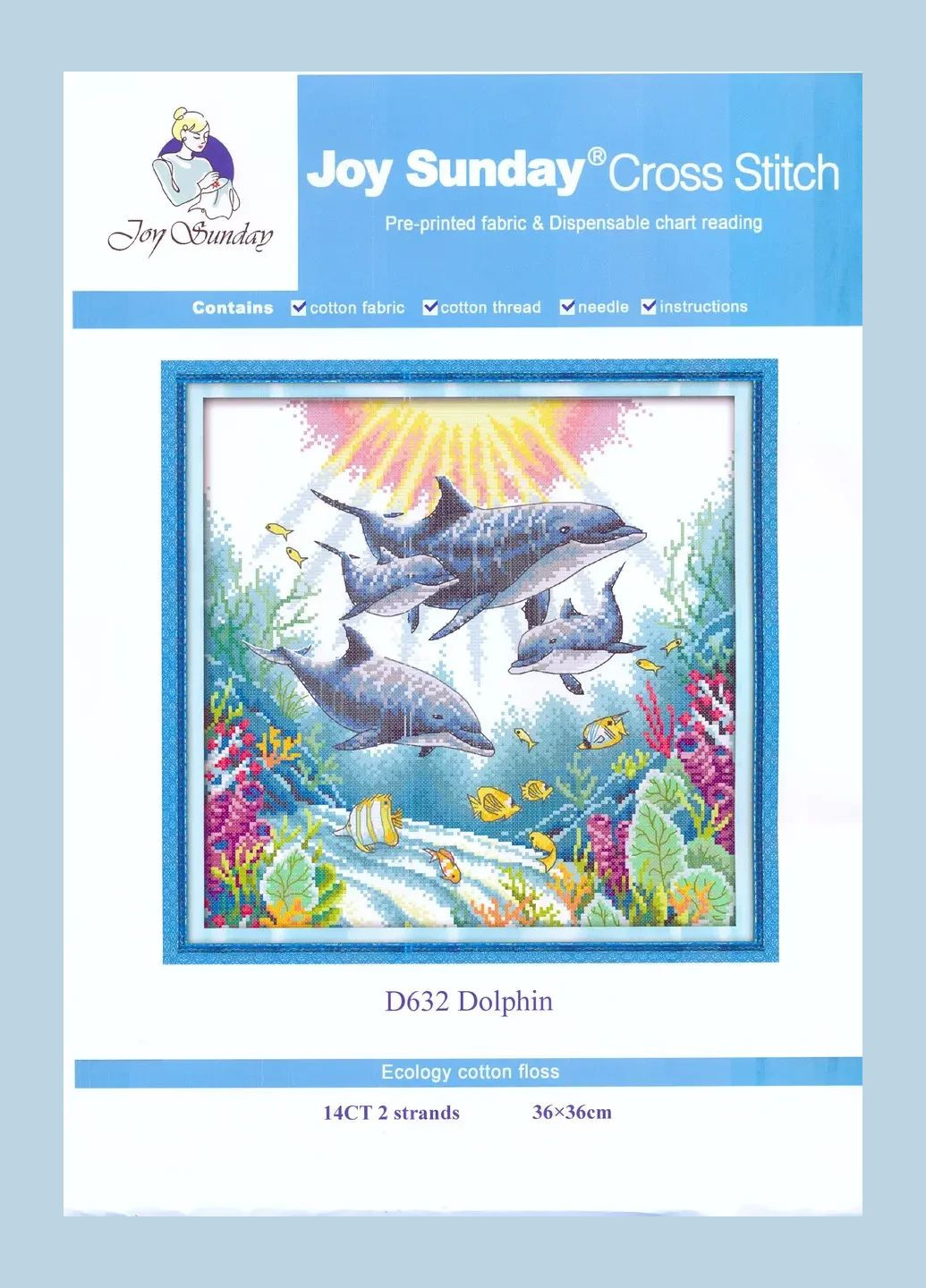 Набор для вышивания по нанесённой на канву схеме "Dolphin". AIDA 14CT printed 36*36 см Joy Sunday (313612970)