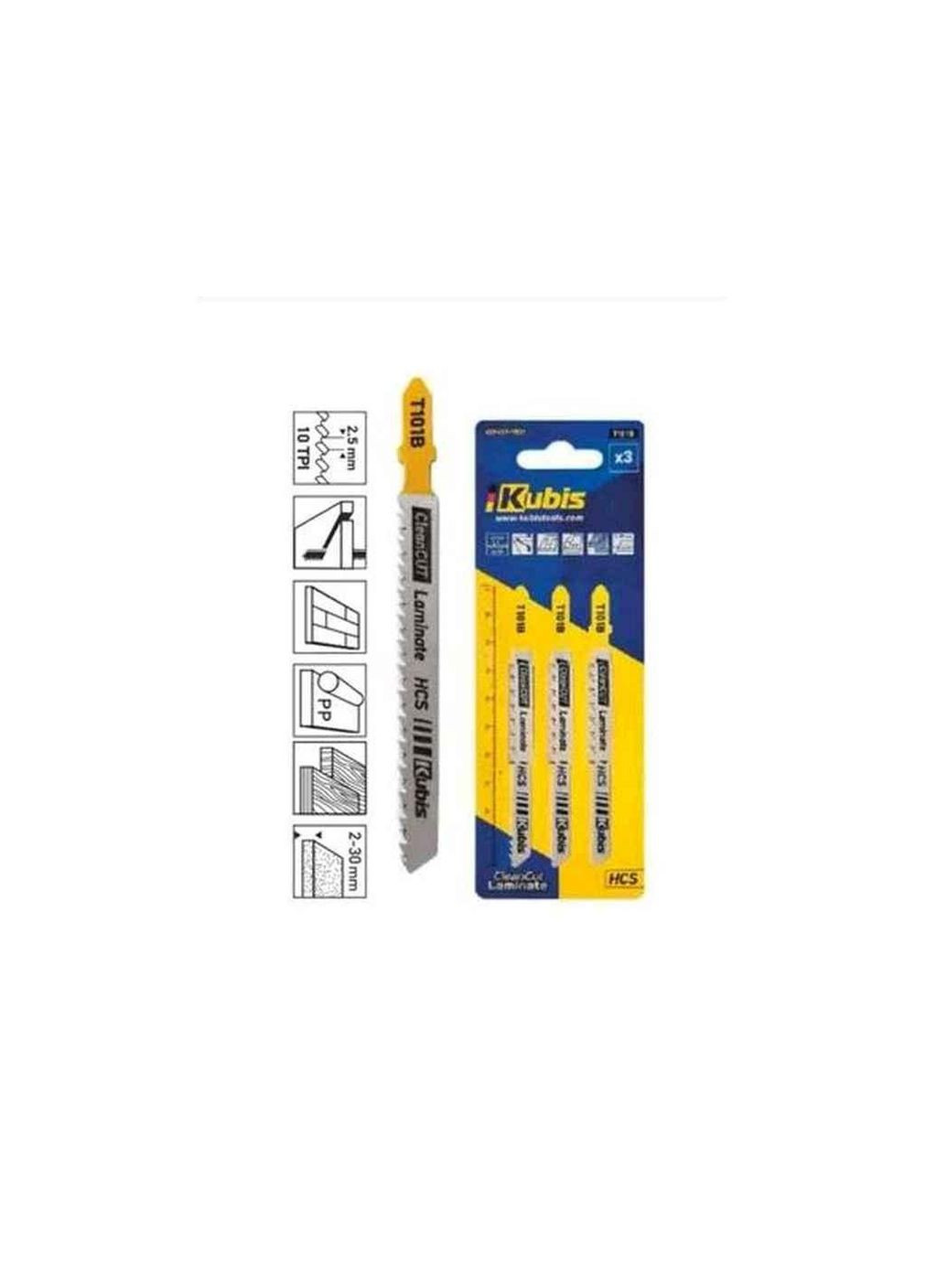 Полотно пильне для лобзика 3-30 мм 3 шт, чистий різ ламінат, пластик, дерево, фанера, ДСП, зуб 2.5, T101B ТМ Kubis (305059074)