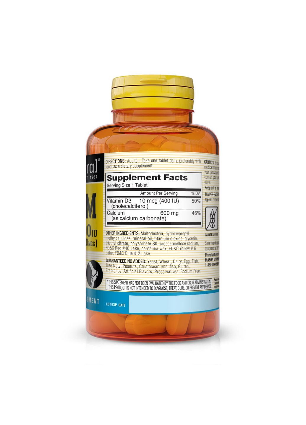 Вітаміни та мінерали Calcium 600 mg Plus Vitamin D3, 100 таблеток Mason Natural (293338365)