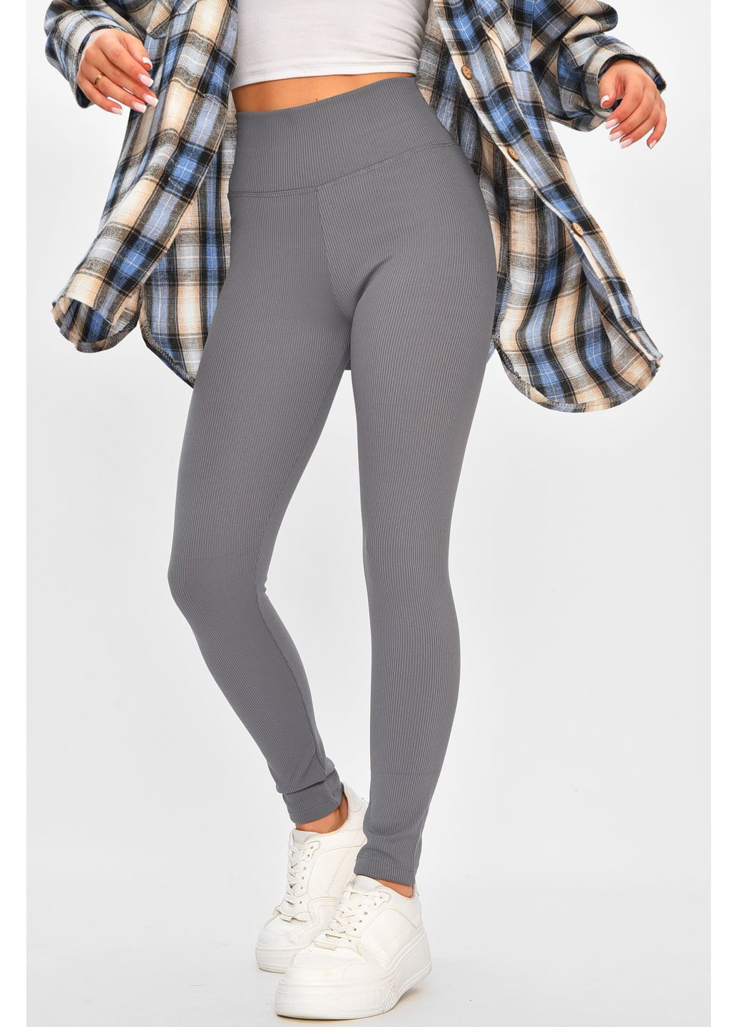 Лосини жіночі однотонні сірого кольору на мікрофлісі Let's Shop (362152573)