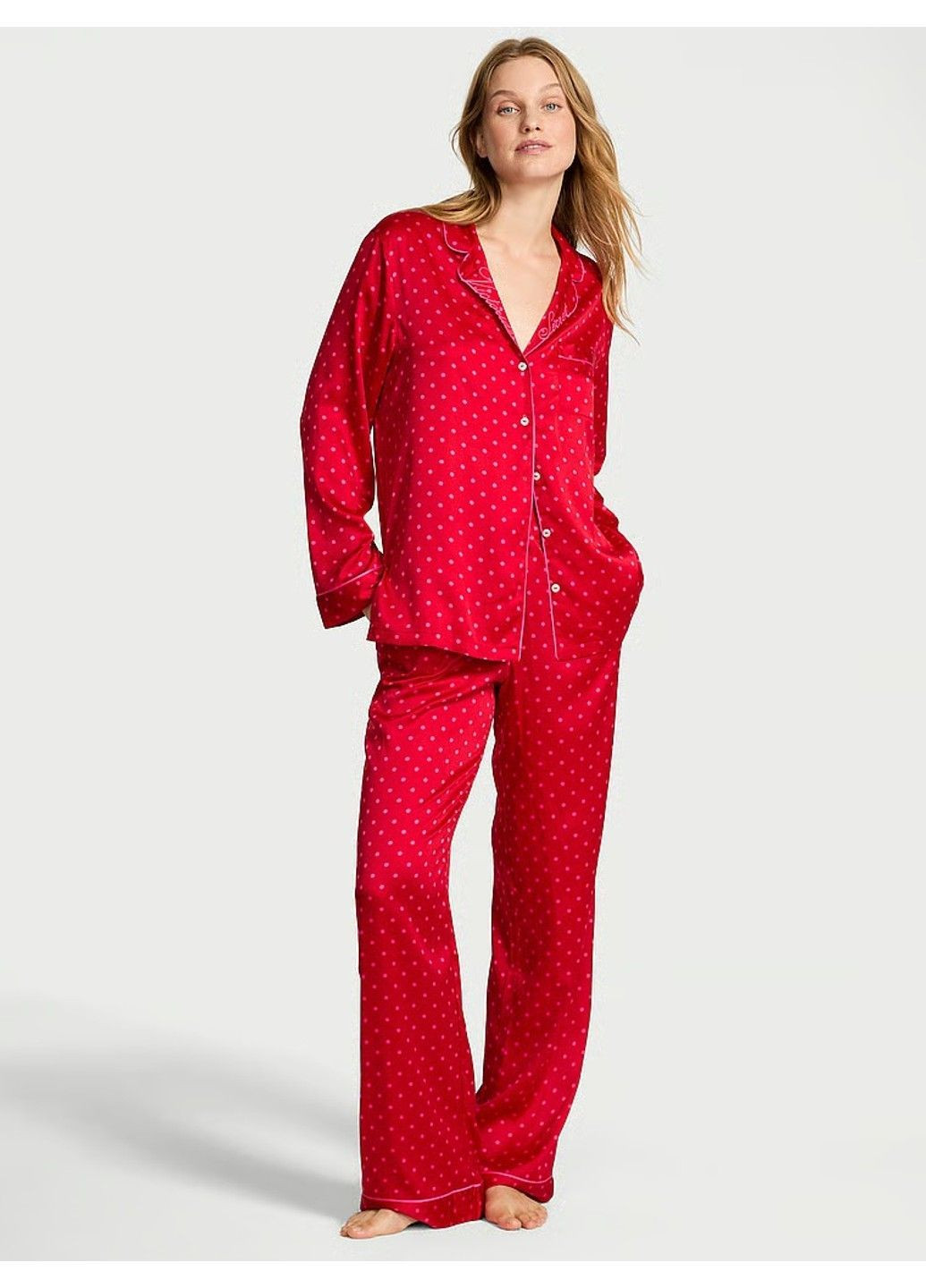 Красная всесезон пижама атласная satin long pajama set Victoria's Secret