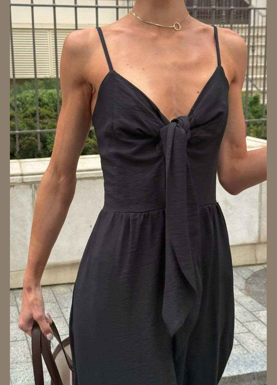 Льняний комбінезон чорного кольору Jadone Fashion комбінезон-брюки однотонний чорний повсякденний, кежуал льон