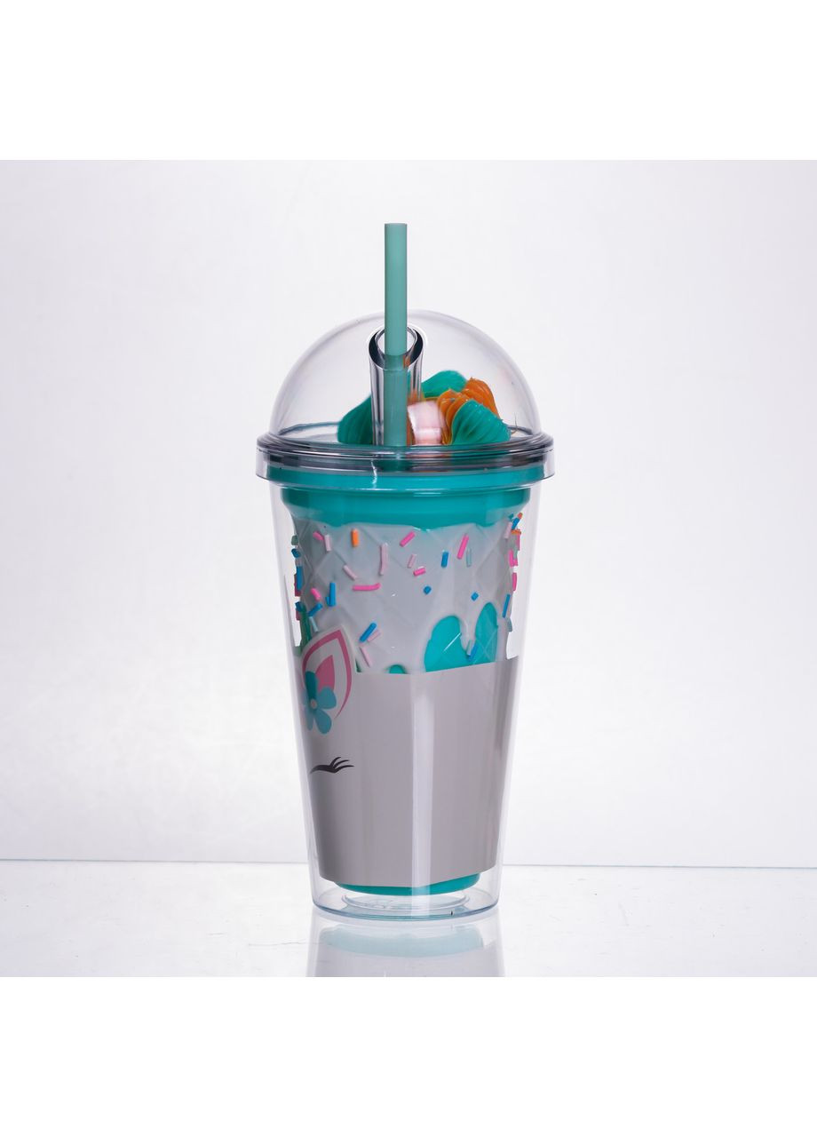 Пластикова склянка з трубочкою та кришкою 400 (мл) багаторазова пластикова склянка Бірюзовий HP-18-1TU Yiwu (369388026)