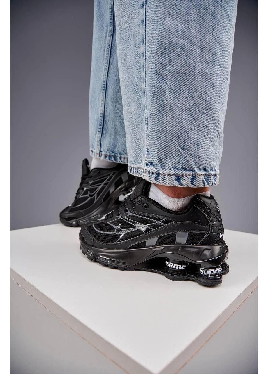 Черные демисезонные кроссовки мужские nike x supreme shox ride 2 black найк шокс райд 2 черные No Brand