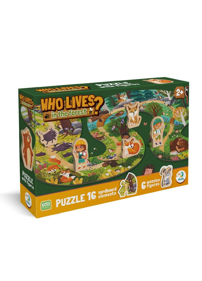Дитячий пазл з дерев'яними фігурками "Хто живе в лісі?" 300608, 16 елементів DoDo Toys (369971065)