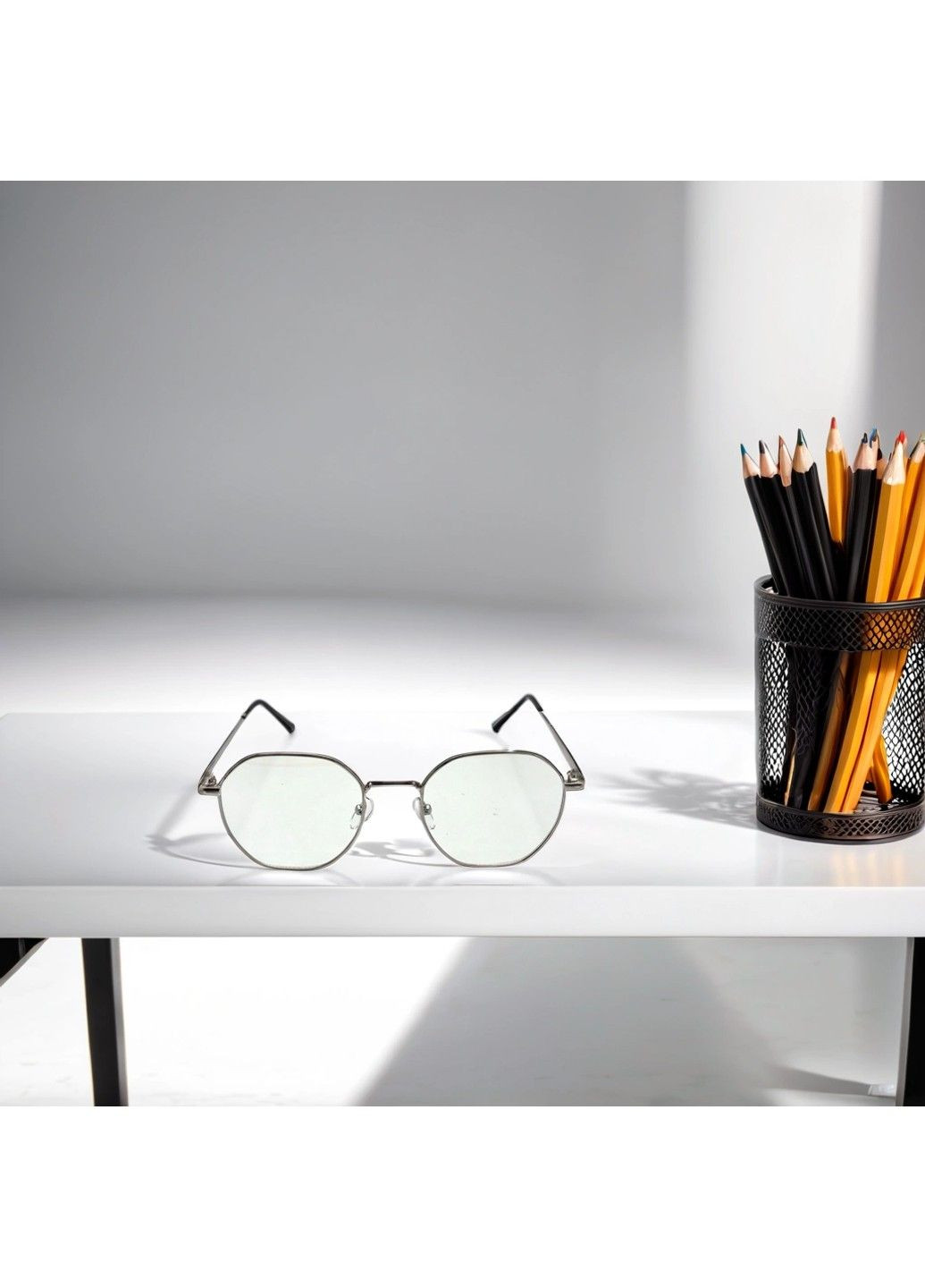 Комплект. Серебристые шестиугольные компьютерные очки No Brand (347640714)