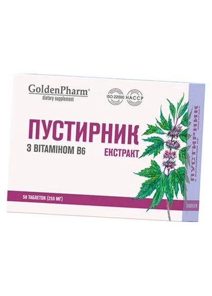 Пустирник екстракт з В6, Motherwort Extract with vitamin B6, 50таб (71519022) Golden Pharm (360620632)