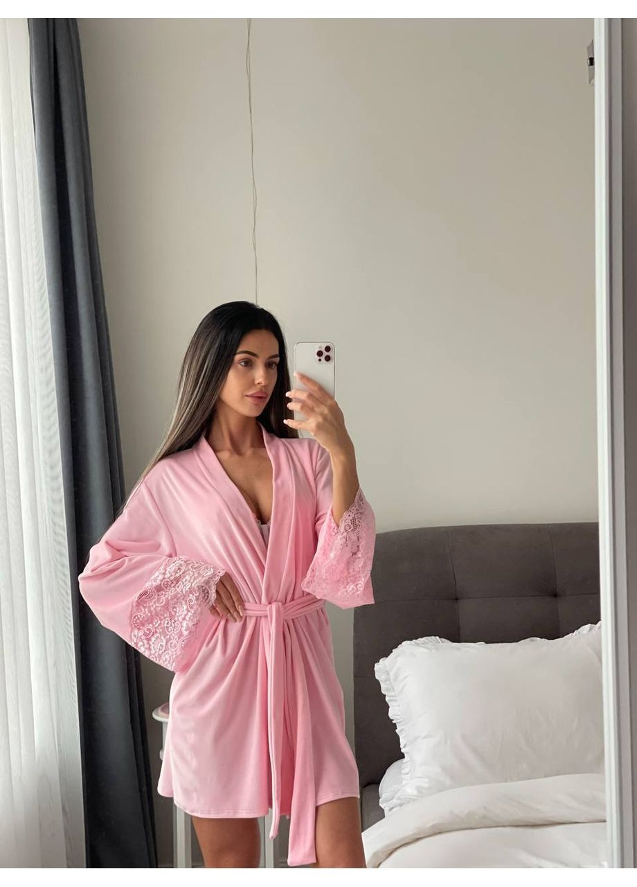 Халат жіночий велюровий з мереживом No Brand (370169332)