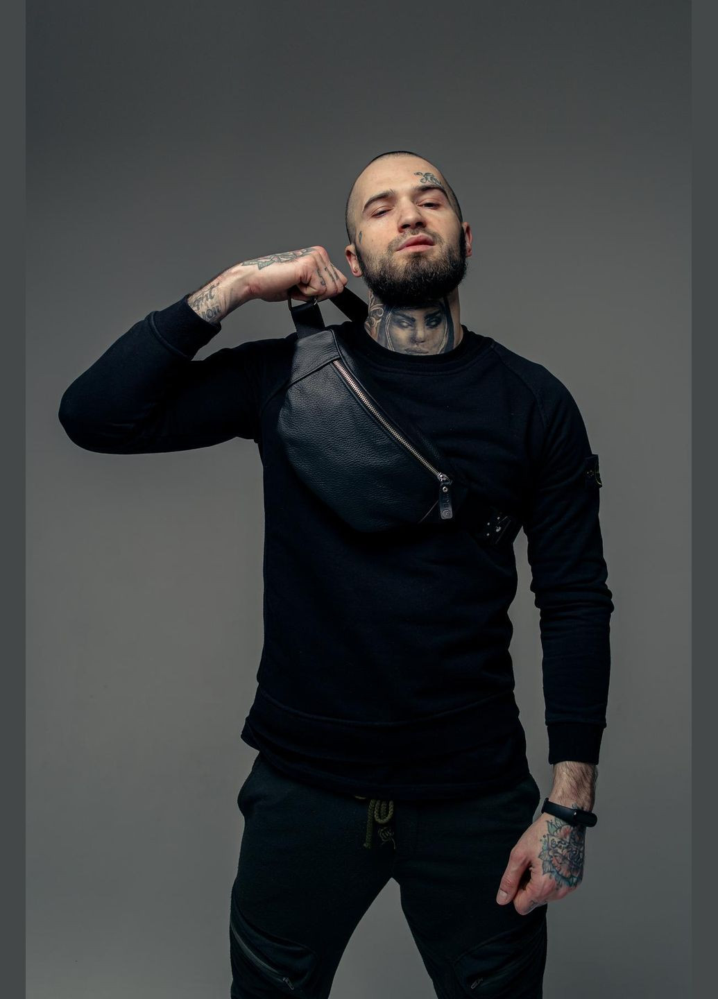 Бананка із натуральної шкіри, шкіряна сумка на пояс Lodka (Чорна) SKILL (323427271)