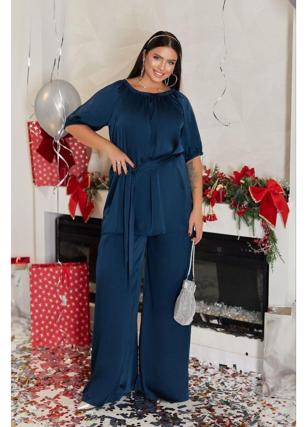 Костюм " Шовк- Сатін Армані " мод ВДЖВ- 985 (ал-коз), морська хвиля темна, розмір 56-58 No Brand (355469856)