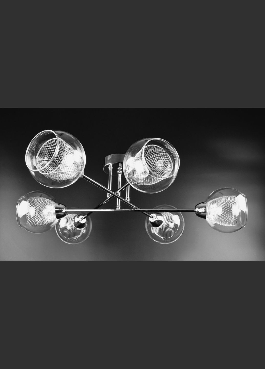 Люстра стельова на 6 лампочок 26197 Хром 22х66х66 см. Sunnysky (364495502)