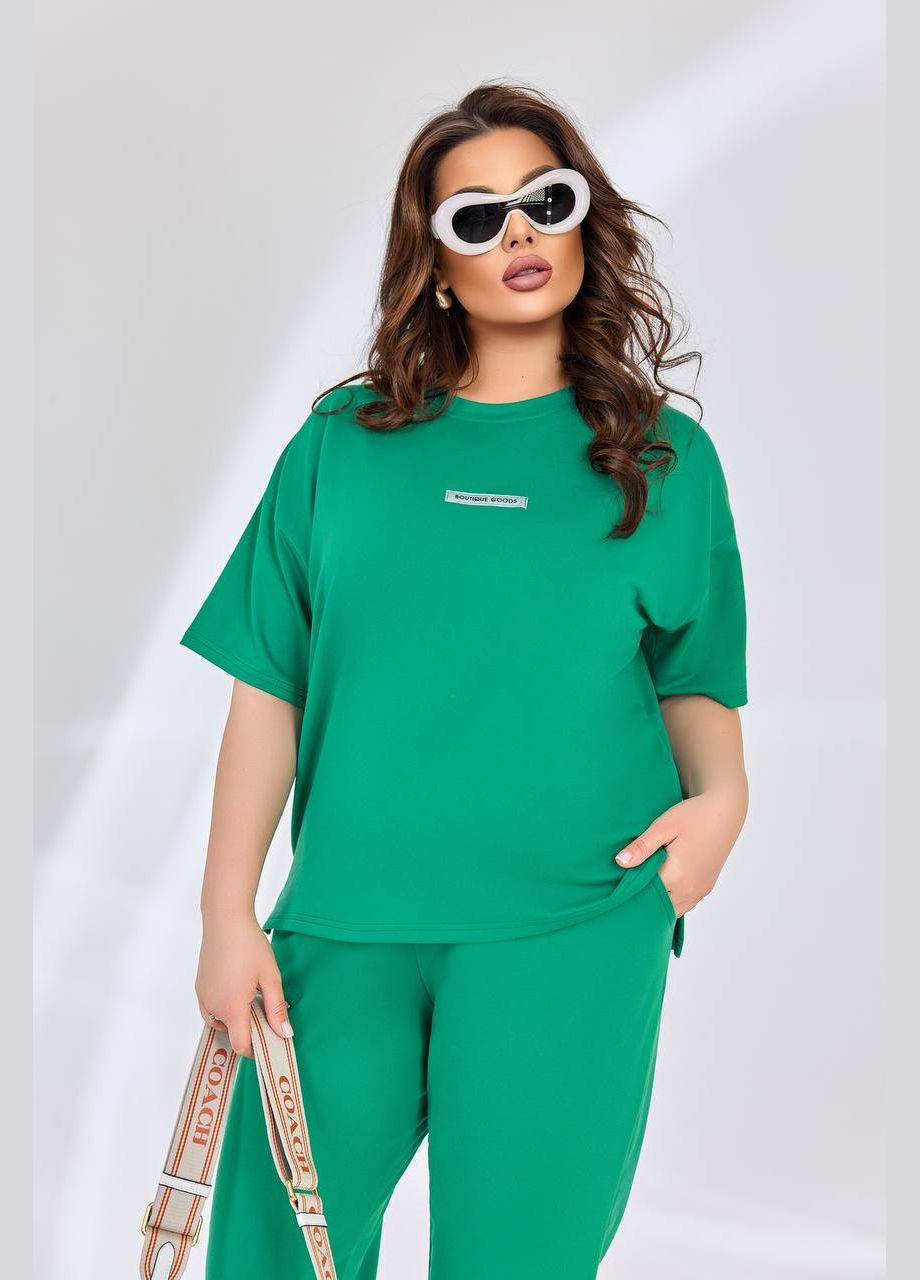 Однотонний літній зелений батальний костюм з укороченими штанами/бриджами з якісної двонитки спів, костюм 2-ка No Brand 173 (295903271)