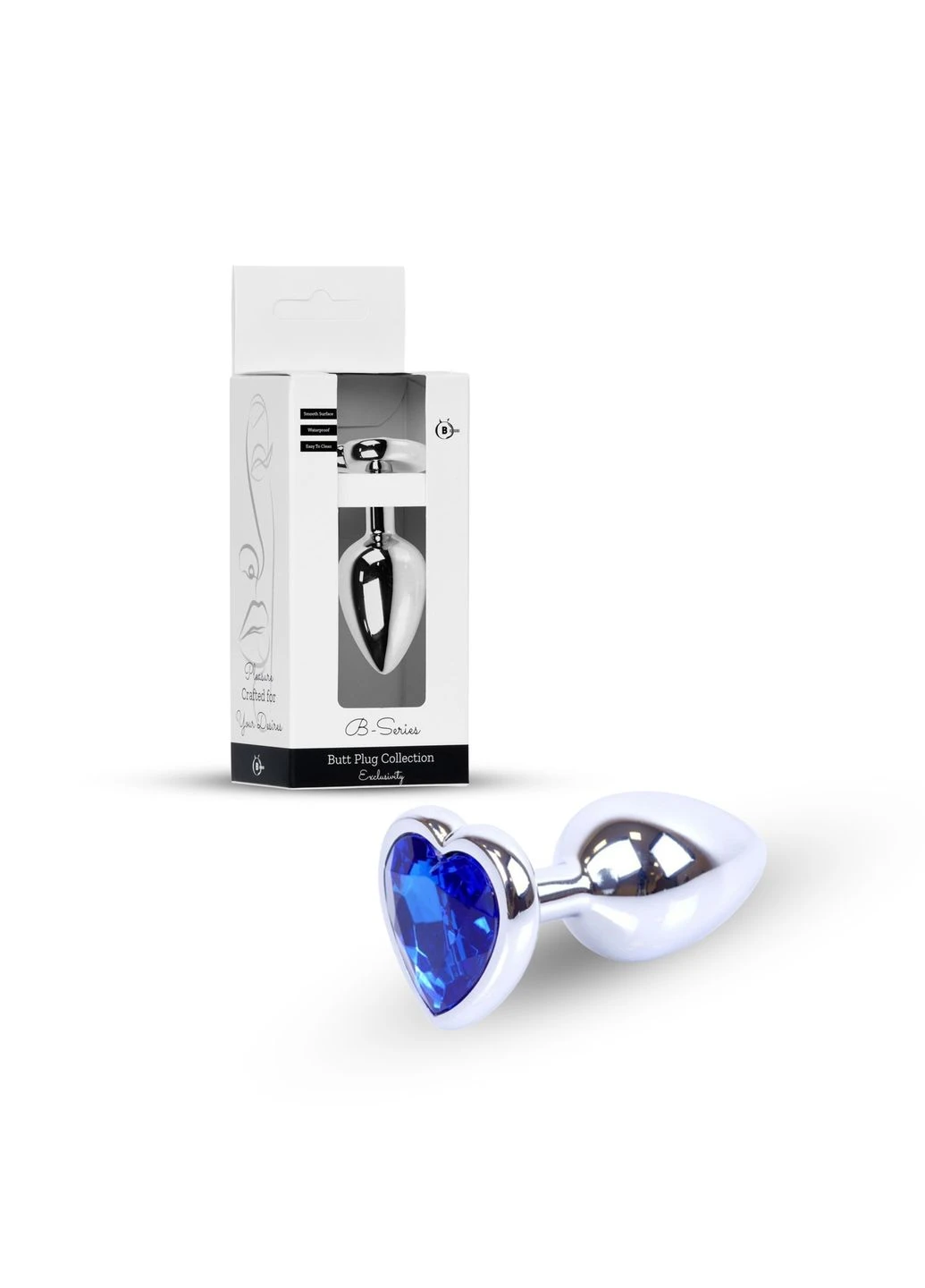 Анальная пробка HeavyFun Heart Jewellery Silver Plug, диаметр 2,7 см, длина 7 см, Dark Blue B Series (402299359)