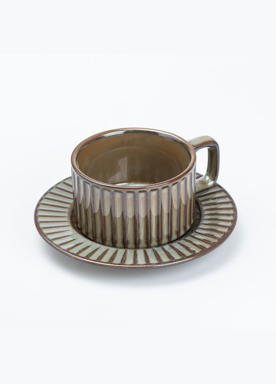 Чашечка с блюдцем керамическая во французском стиле 250 мл, коричный TS Kitchen (322640289)