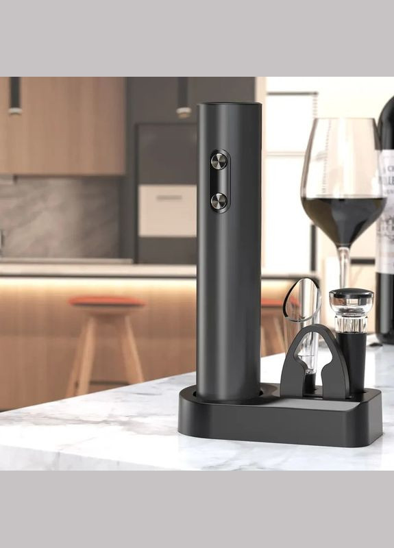 Електричний штопор на батарейках для вина 5в1 електроштопор, аератор, пробка, ніж для фольги з підтавкою No Brand (346528667)