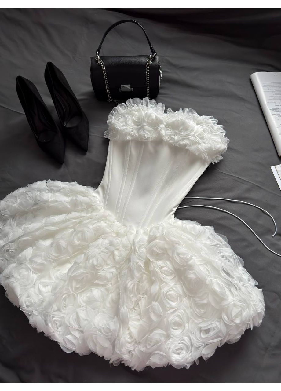 Молочна святковий, вечірня корсетна міні-сукня з пишною спідницею та шортами в комплекті з пишною спідницею MonCher