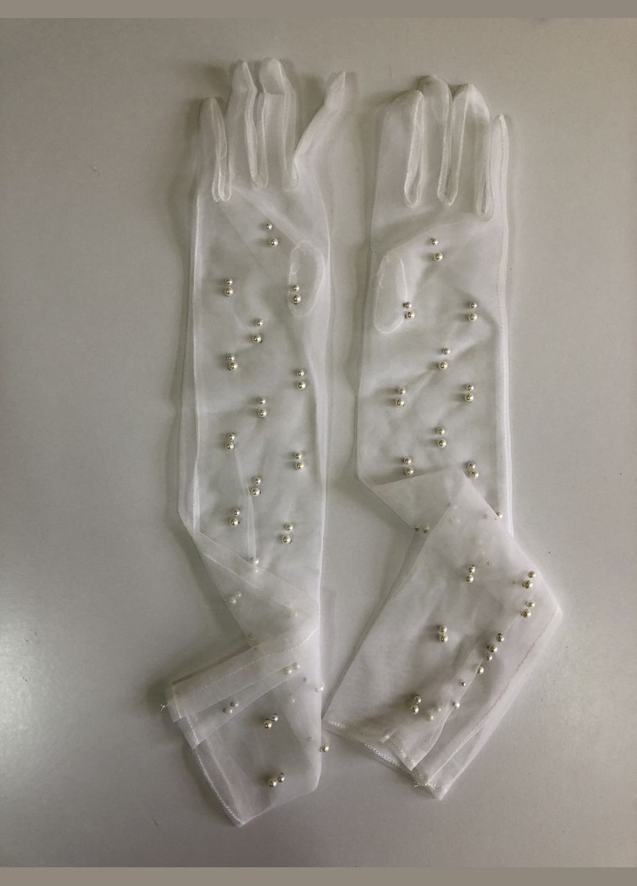Длинные фатиновые перчатки с бусинами fashion accessories one size (S/M/L) белый (7-66) No Brand (313286239)