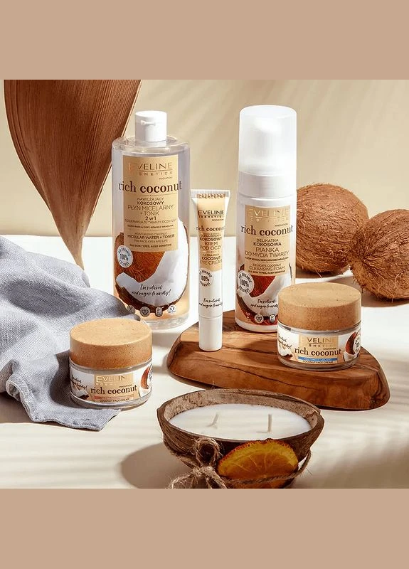 Вода міцелярна кокосова зволожуюча для демакіяжу 3 в 1 RICH COCONUT 400 мл. Eveline Cosmetics (340111283)