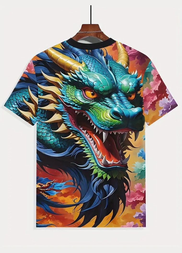 Комбінована футболка чоловіча 3d принт дракон з відкритою пащею термо дихаюча літня l 52 No Brand