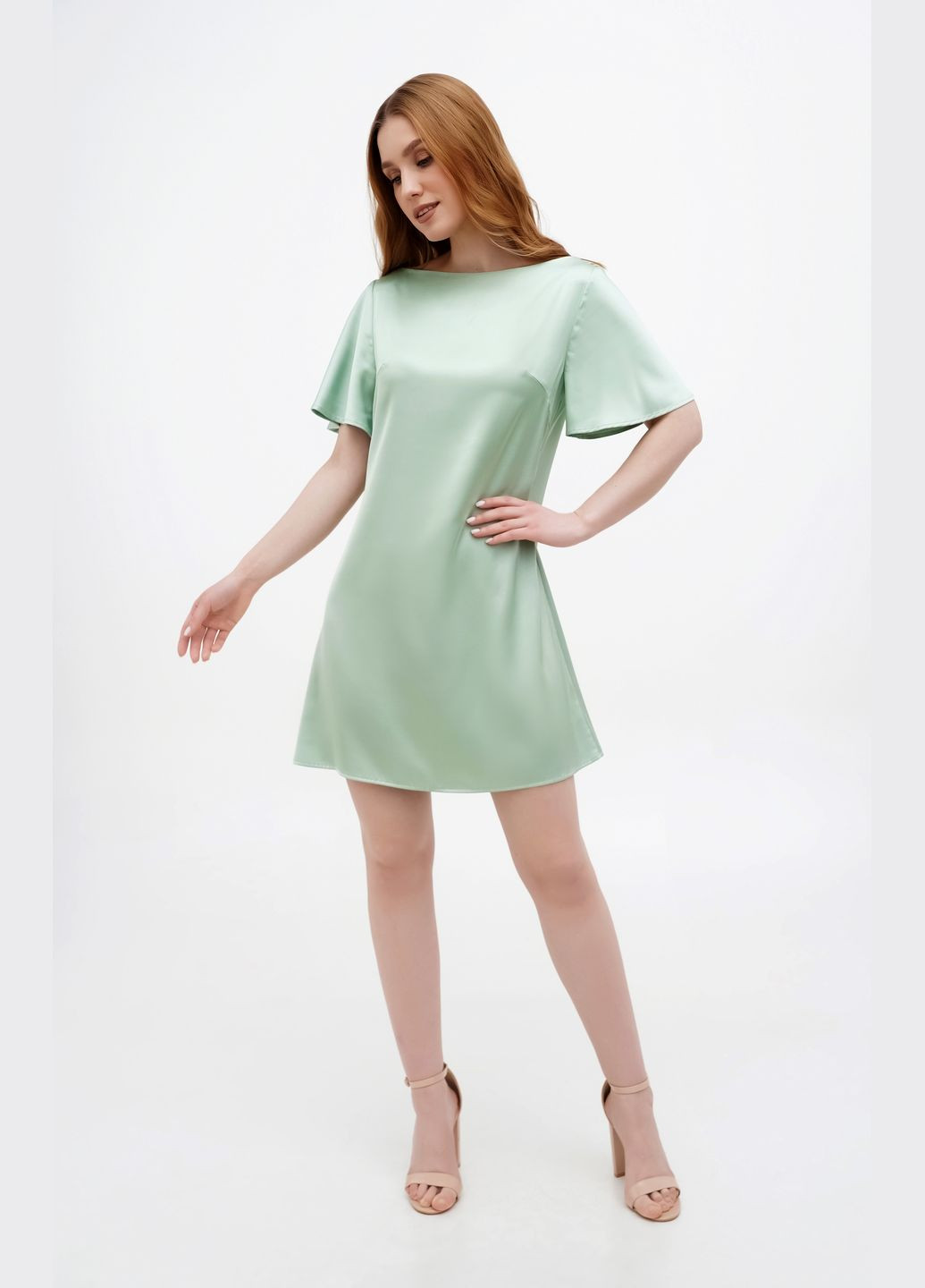М'ятна повсякденний, кежуал, святковий, коктейльна, вечірня шовкова міні-сукня "гітта" м'ятного кольору силуетна Fayna однотонна