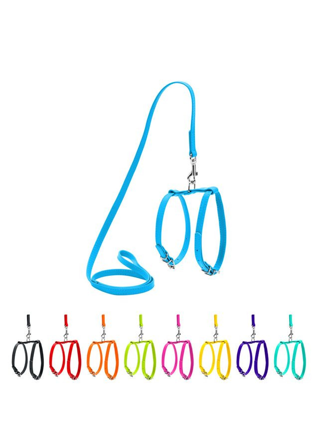 Шлей с поводком для собак кожаный WAUDOG Glamour с QR паспортом, Ш 12 мм, А 25-33 см, В 35-43 см голубой No Brand (363201085)