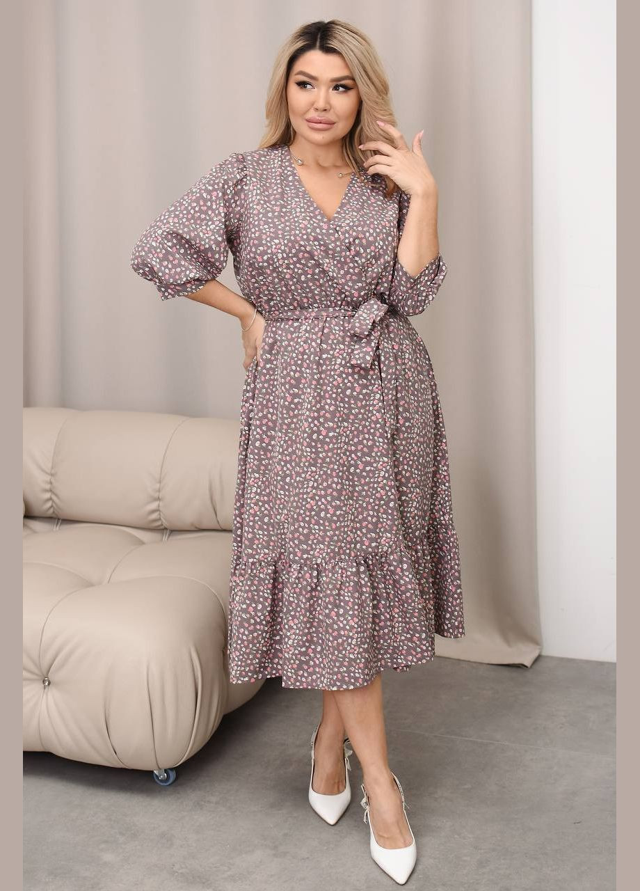 Кавова сукня супер софт на запах з поясом No Brand