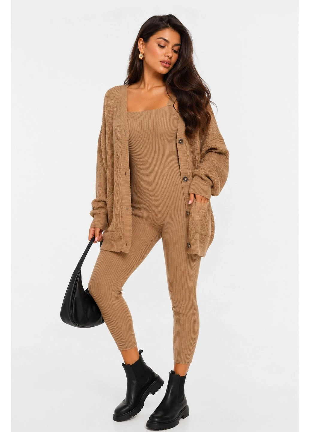 Костюм жіночий однотонний коричневого кольору Let's Shop (402230623)