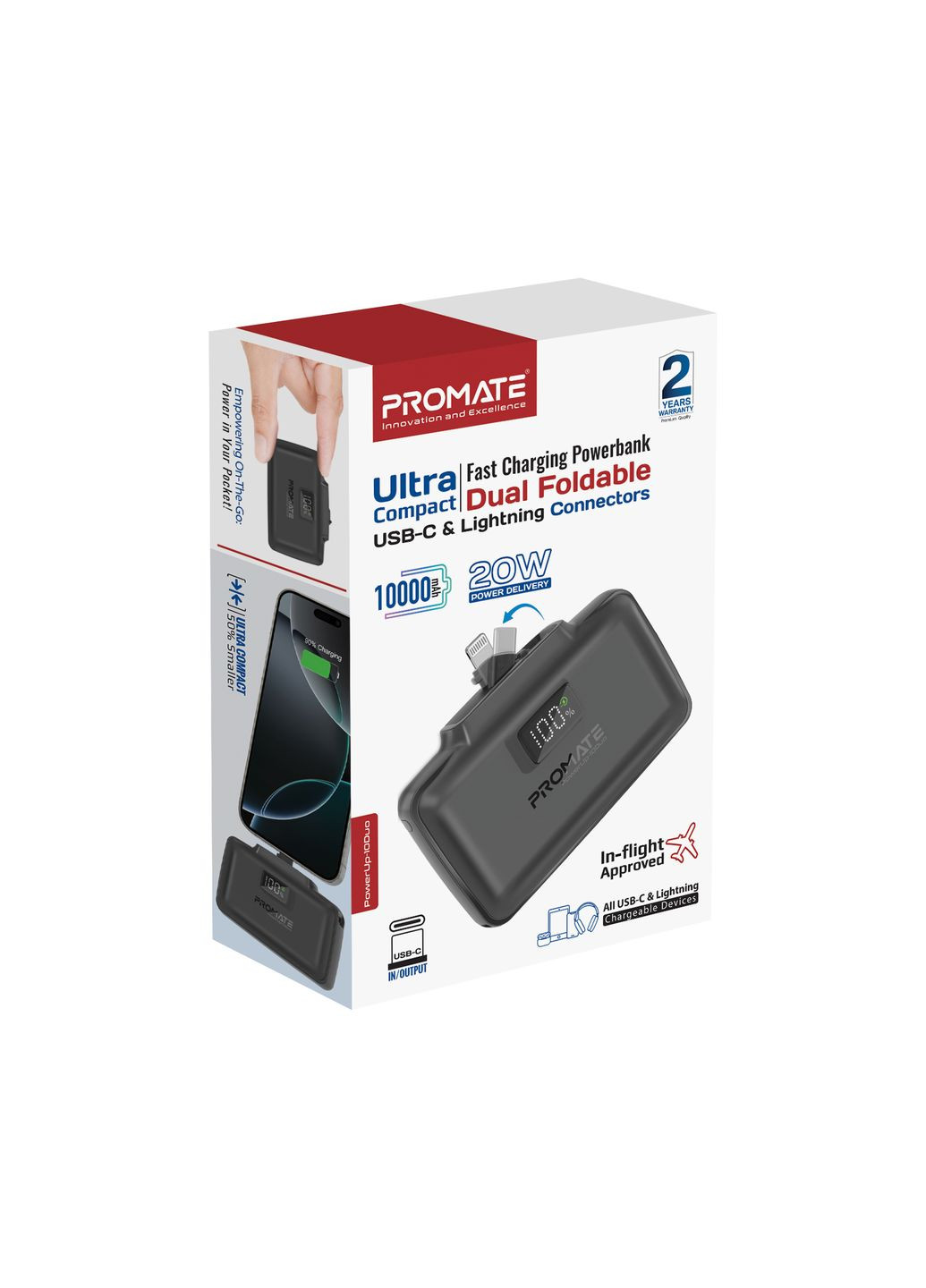 Универсальная мобильная батарея PowerUp-10Duo 10000mAh 20W Black Promate (341486991)