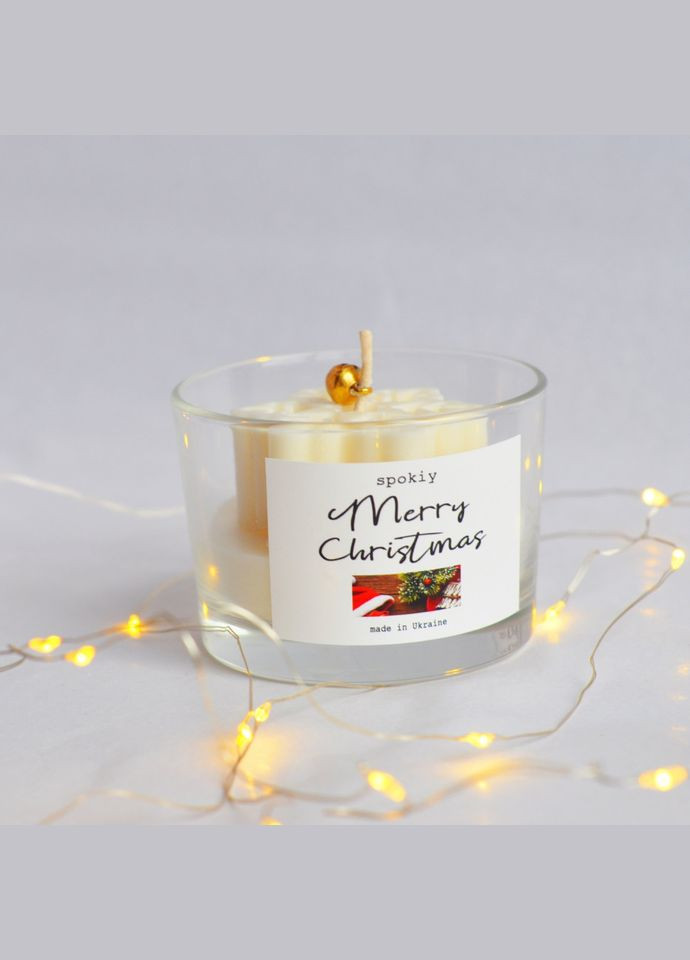 Новогодняя свеча ручной роботы из соевого воска «Snowflakes» SP2390, 100 г Spokiy (322948808)