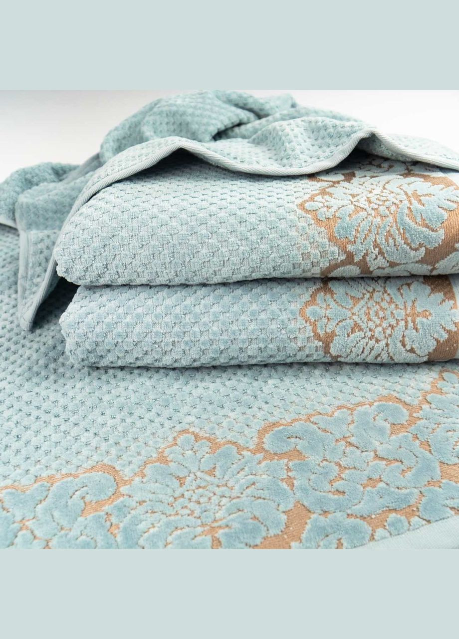 GM Textile комплект махровых полотенец 3шт 40x70см, 50x90см, 70x140см damask премиум качества жаккардовое с велюром () мятный производство -