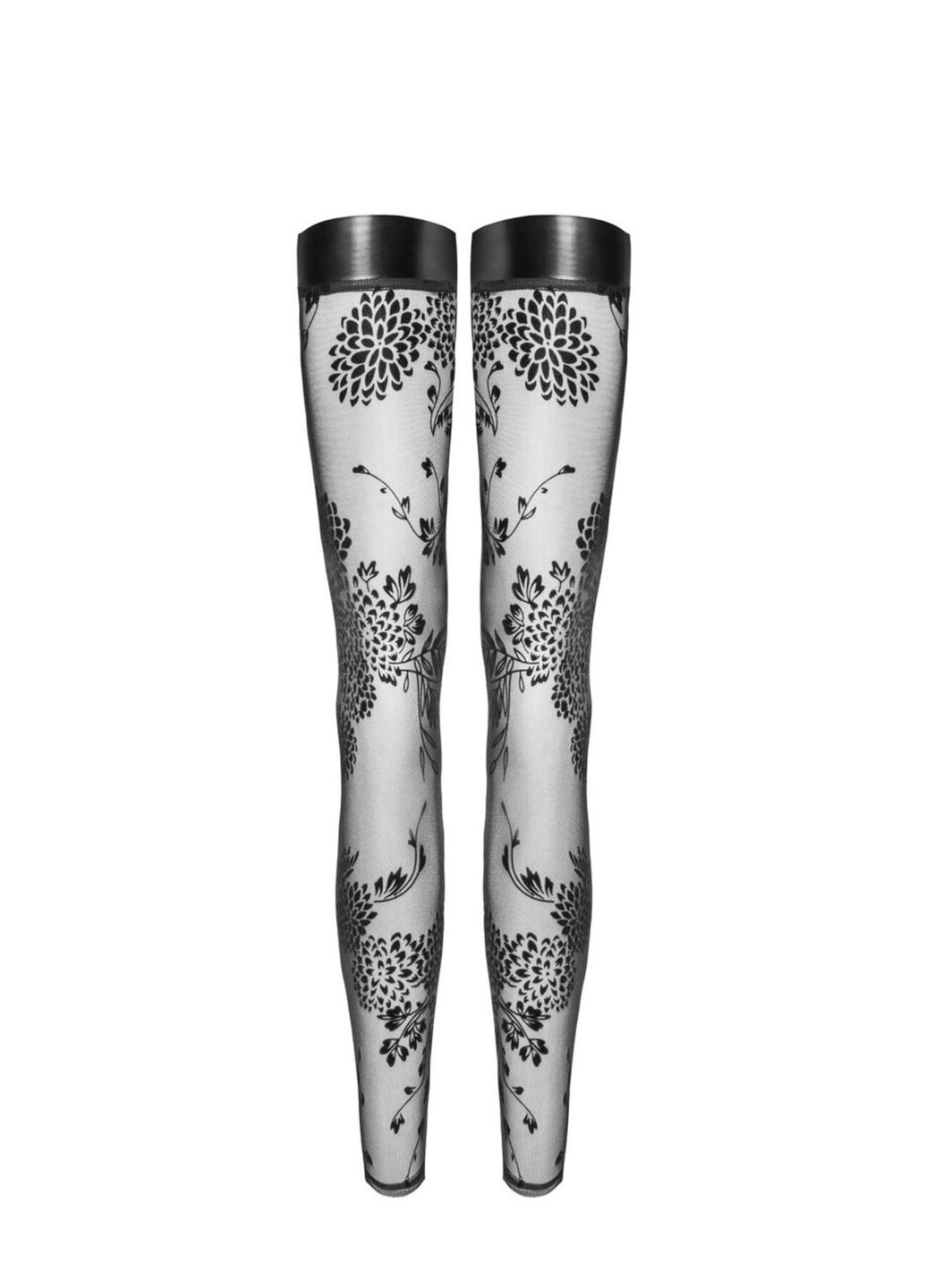 Панчохи F243 Tulle stockings with patterned flock embroidery Noir Handmade (297394138)