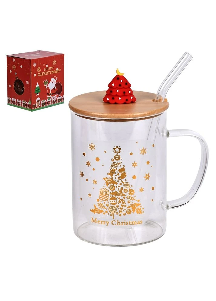 Чашка новорічна з бамбуковою кришкою та трубочкою "Christmas Magic" 450мл Home (335971178)