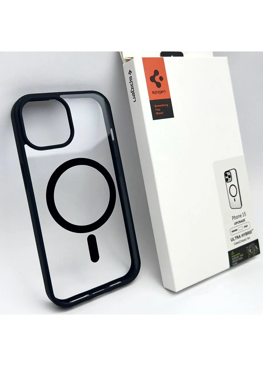Чехол Spigen Magsafe Neo Hybrid case для 15 магнитный на айфон 15 прозрачный/Black No Brand (369136916)
