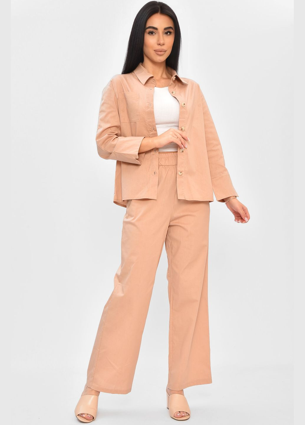 Костюм жіночий однотонний бежевого кольору Let's Shop (337115547)
