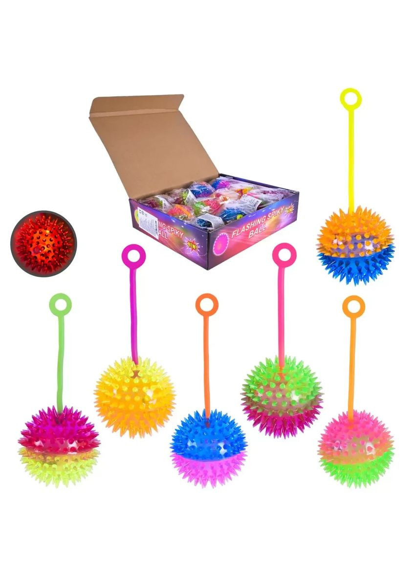 М'яч дитячий пострибунчик на мотузці зі світлом 7.5 см Flashing Spiky Ball PR2510 Ціна за бокс 12 штук No Brand (362435514)